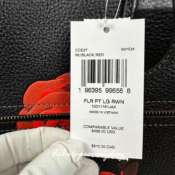 Coach Rowan Large Satchel Bag With Floral Print In Leather/Black/Red CCE27 NWT - Picture 4 of 9